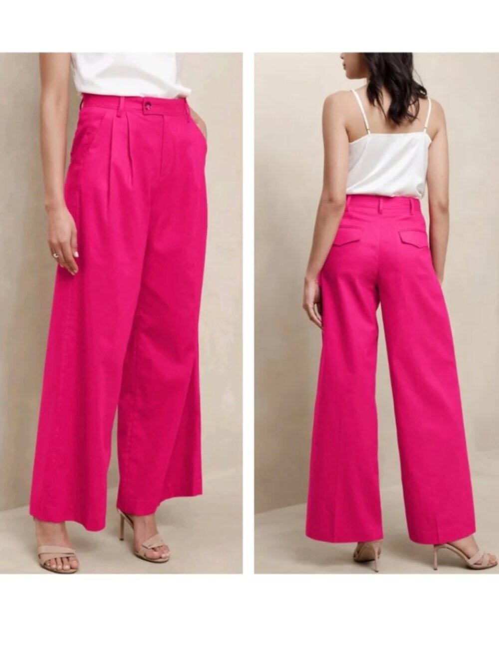 Banana Republic Dragon Fruit Pink Linen Blend Wide Leg Dress Pants 12